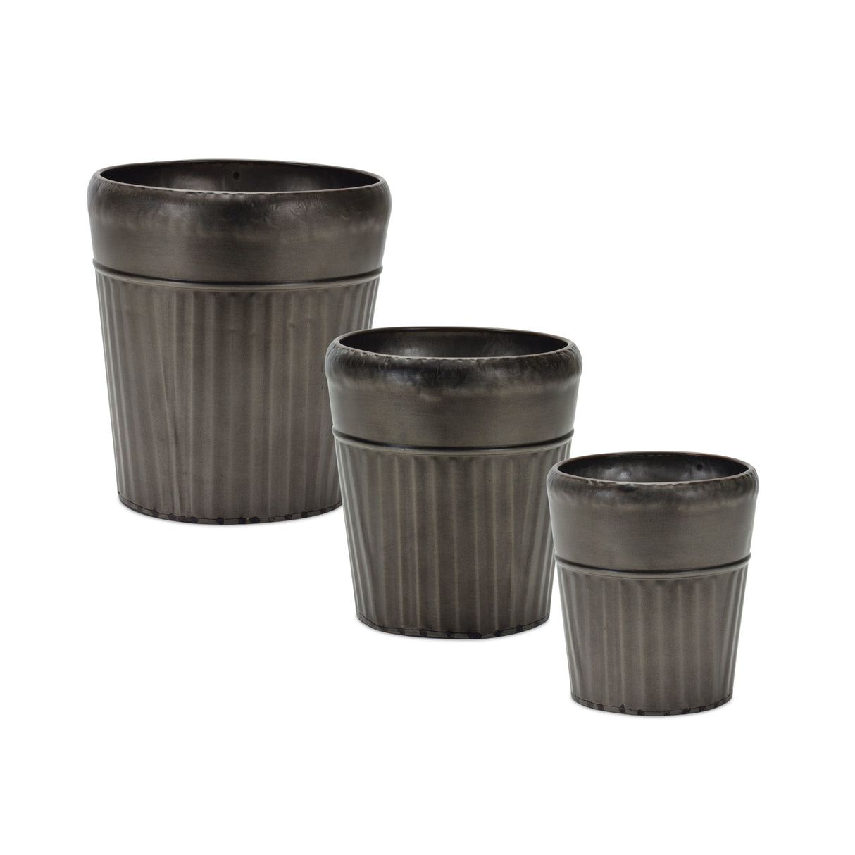 Pewter-Metal-Planter-with-Tapered-Design-(Set-of-3)-Pots-&-Planters