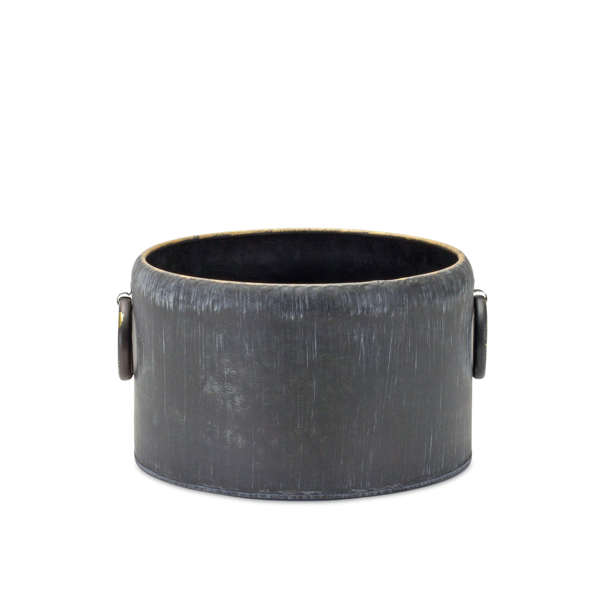 Round Distressed Metal Planter with Handles (Set of 2)