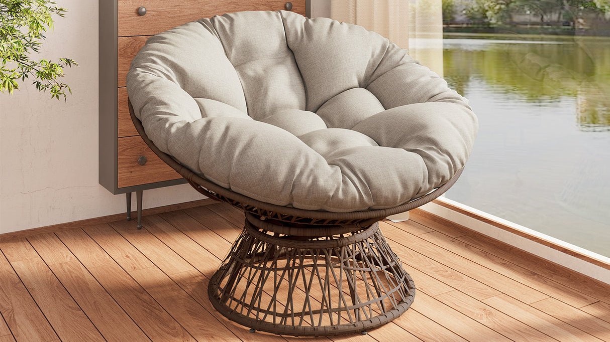 Ergonomic Wicker Chair with Cloud Density Cushion and Swivel