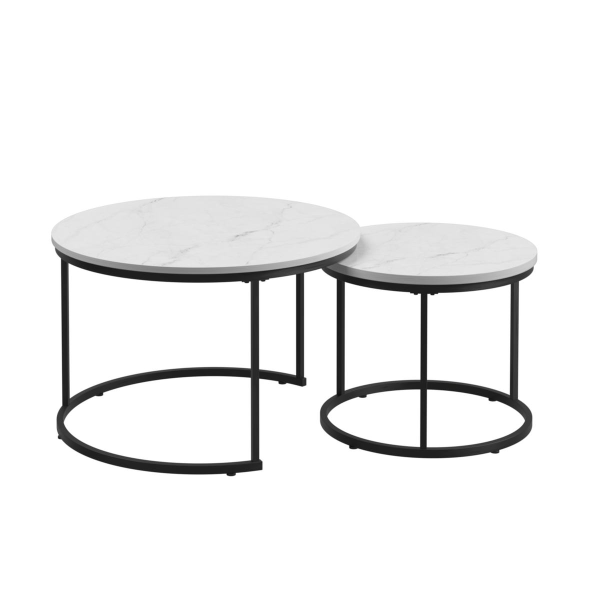 Nesting Coffee Table Set of 2, 27.6inch Round Wood Marble Pattern Top with Sturdy Metal Frame
