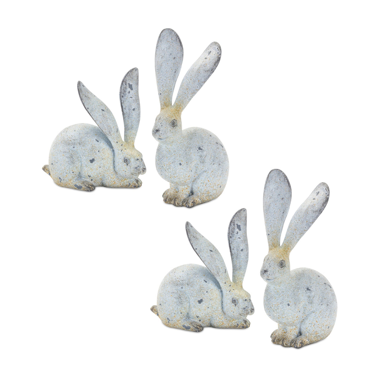 Weathered-Stone-Rabbit-Statue-with-Distressed-Finish-(Set-of-4)-Sculptures-&-Statues