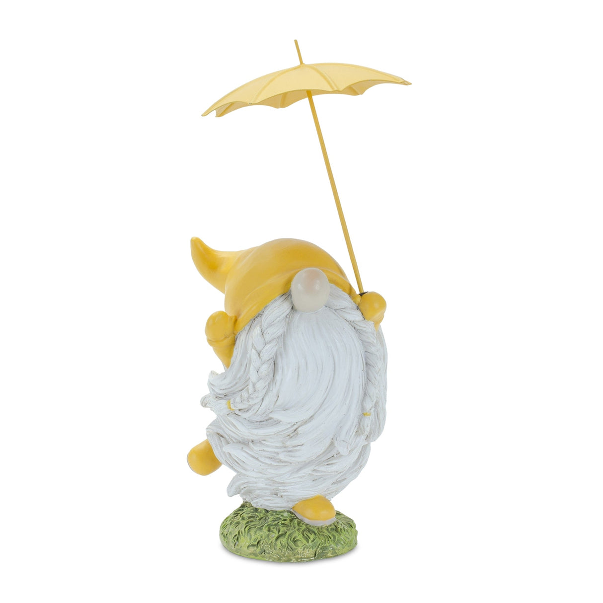 Whimsical dancing garden gnome figurine with umbrella (set of 2)
