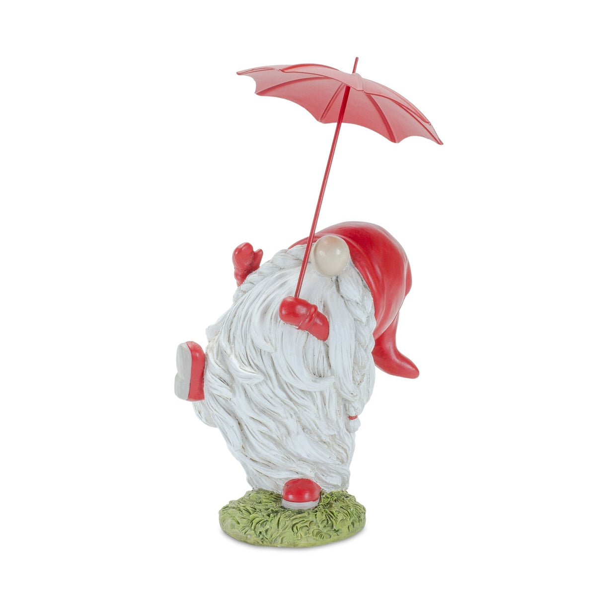 Whimsical dancing garden gnome figurine with umbrella (set of 2)