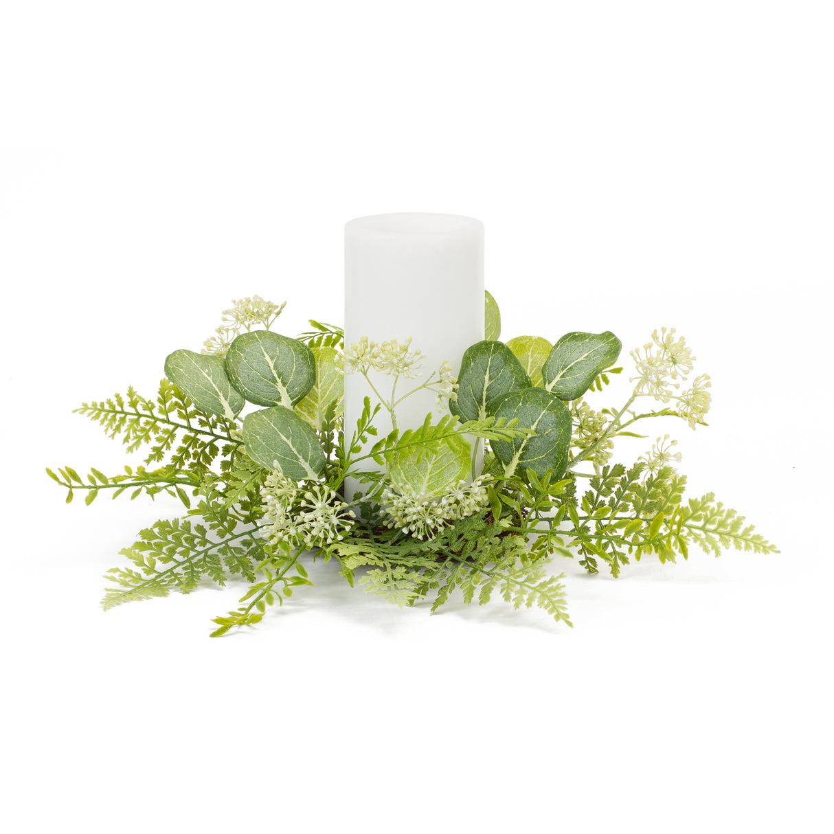 Mixed fern and eucalyptus foliage candle ring (set of 4)