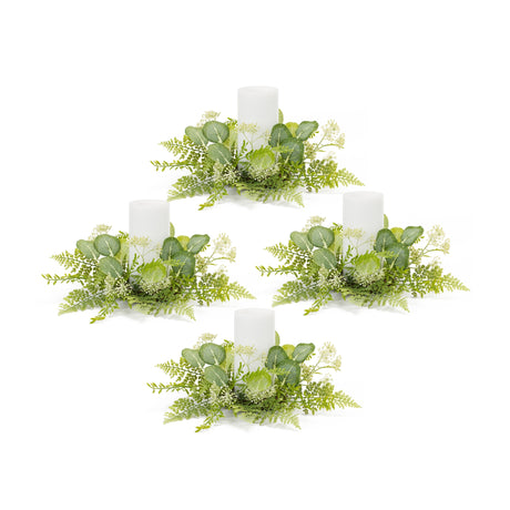 Mixed-fern-and-eucalyptus-foliage-candle-ring-(set-of-4)-Candles