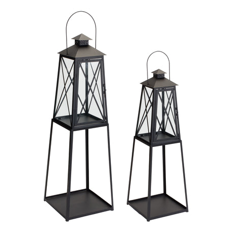 Traditional-metal-lantern-with-tapered-stand-(set-of-2)-Outdoor-Lighting