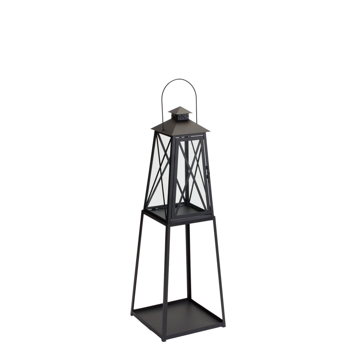 Traditional Metal Lantern with Tapered Stand (Set of 2)