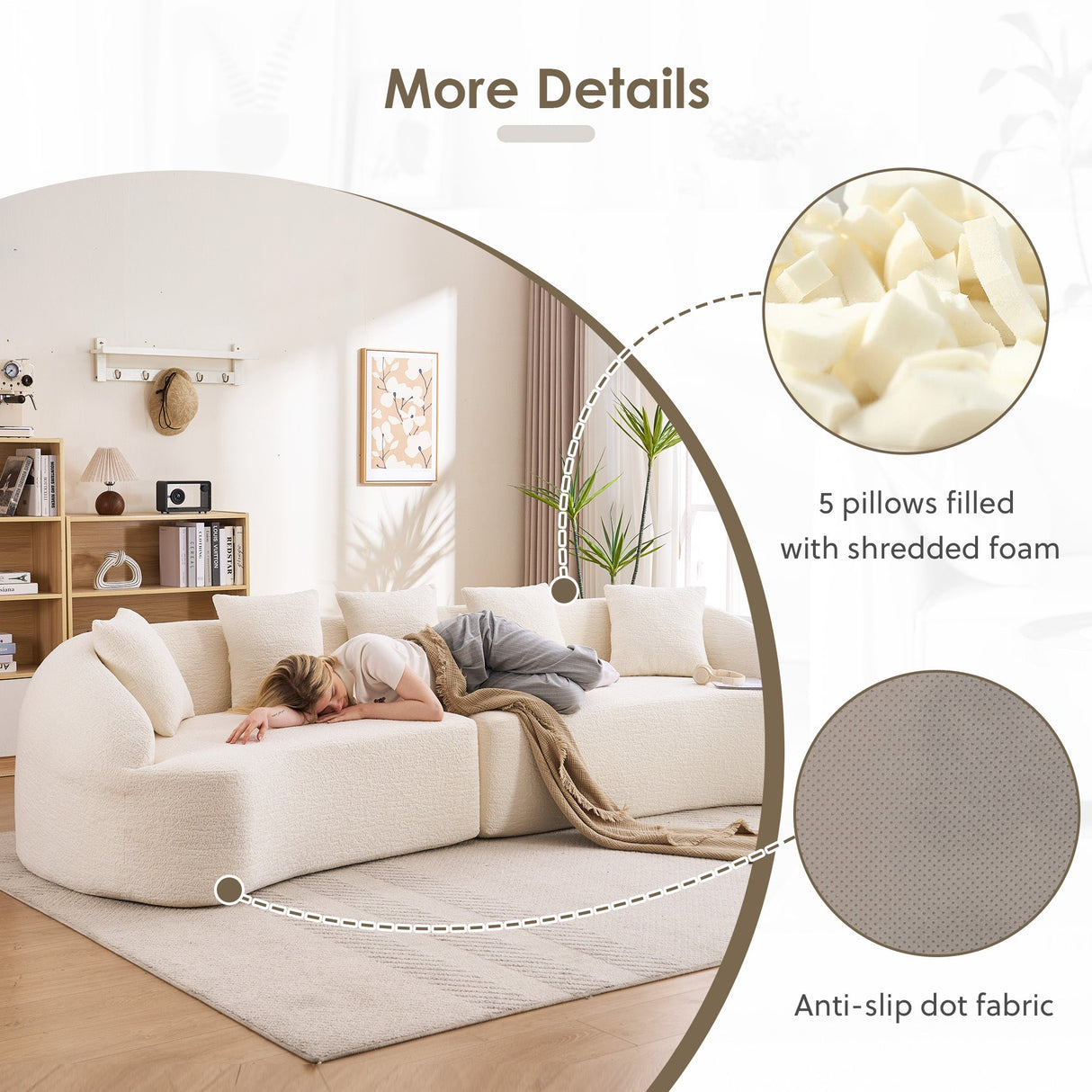 Curved Boneless Sofa, Compression Modular 110'' Sectional