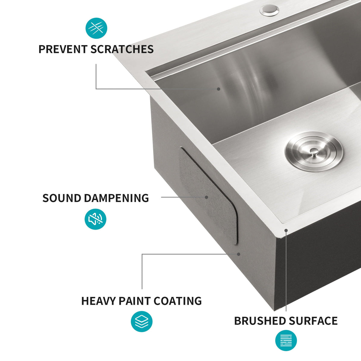 Stainless Steel Drop In Kitchen Sink with Workstation - Gray or Gold