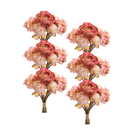 Coral-Pink-Peony-and-Hydrangea-Flower-Bouquet-(Set-of-6)-Artificial-Flowering-Plants