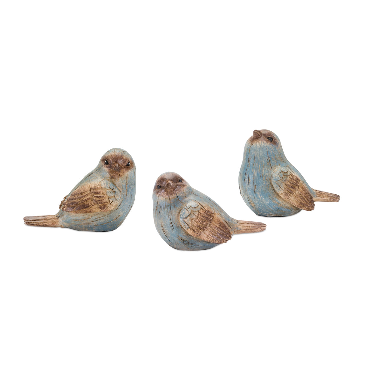 Rustic Blue Bird Figurine with Wood Grain Design (Set of 6)