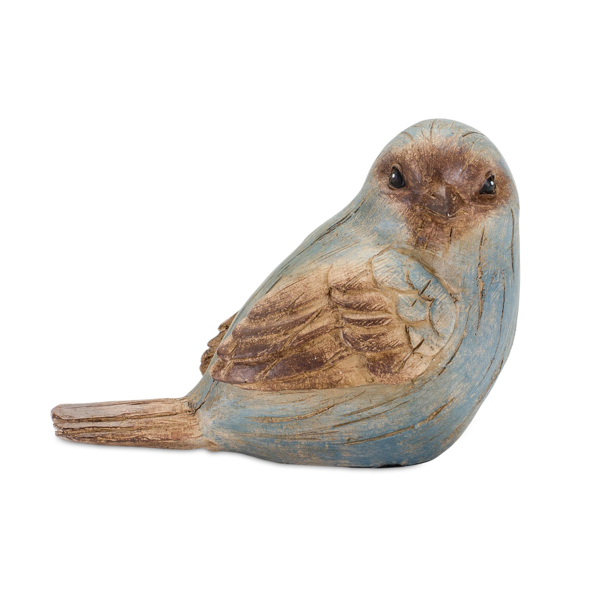 Rustic Blue Bird Figurine with Wood Grain Design (Set of 6)