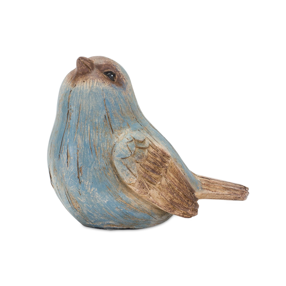 Rustic Blue Bird Figurine with Wood Grain Design (Set of 6)