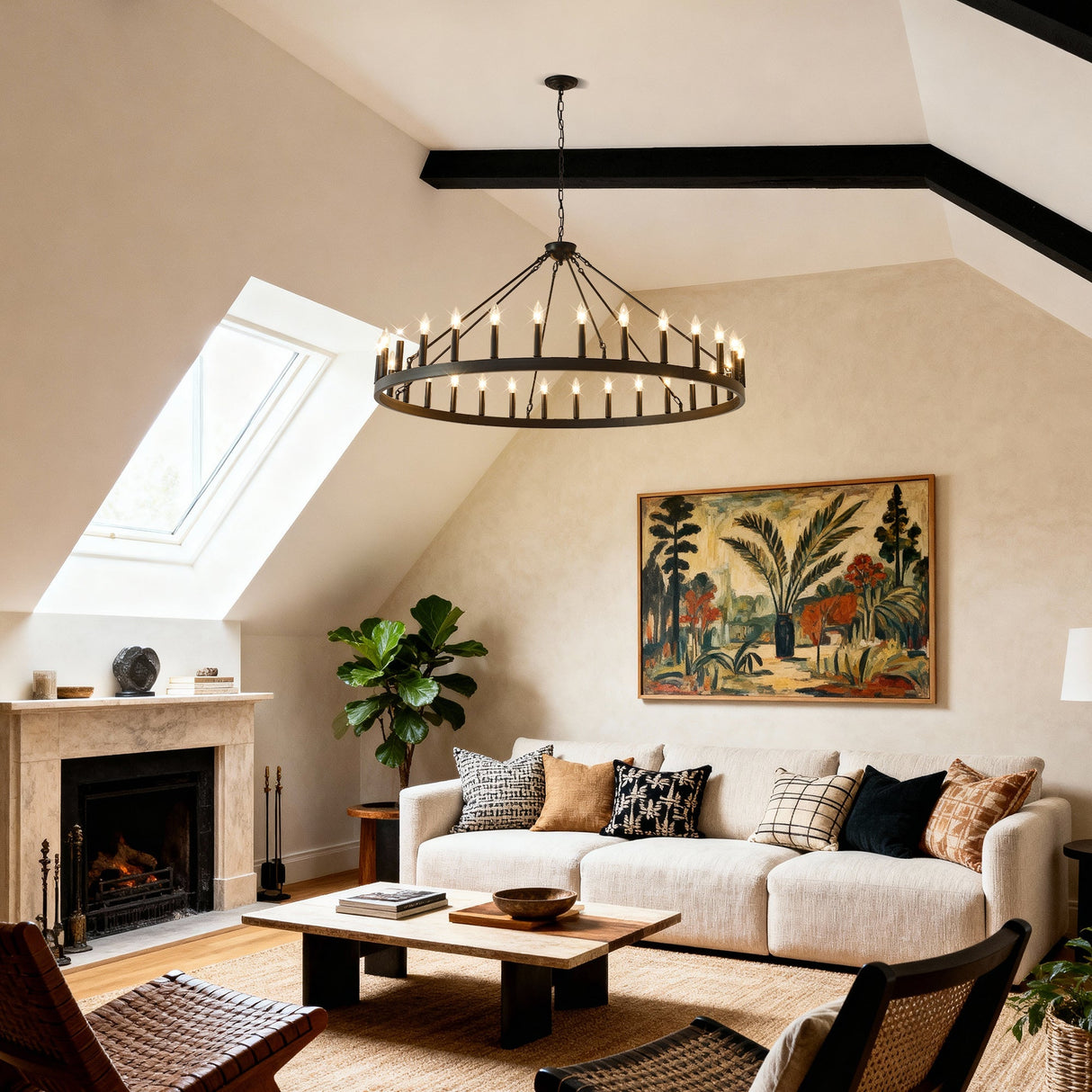 53.15 Inch Matte Black Wagon Wheel Chandelier With 30 Lights