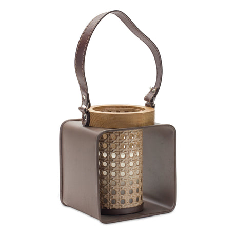 Metal-candle-holder-with-wood-and-leather-accents-Candle-Holders