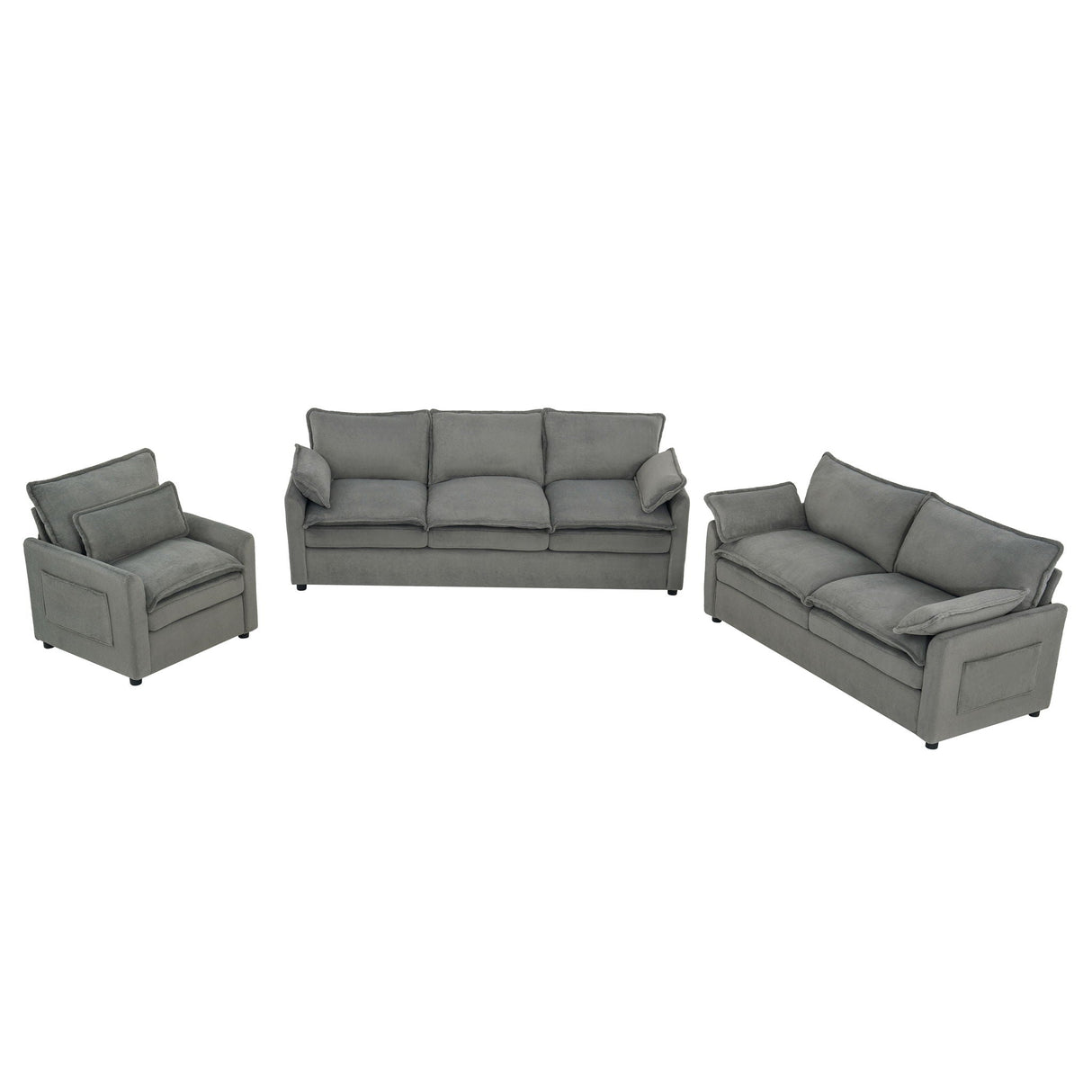 Modern Sofa Set With Double Layer Cushion And Side Storage Pockets