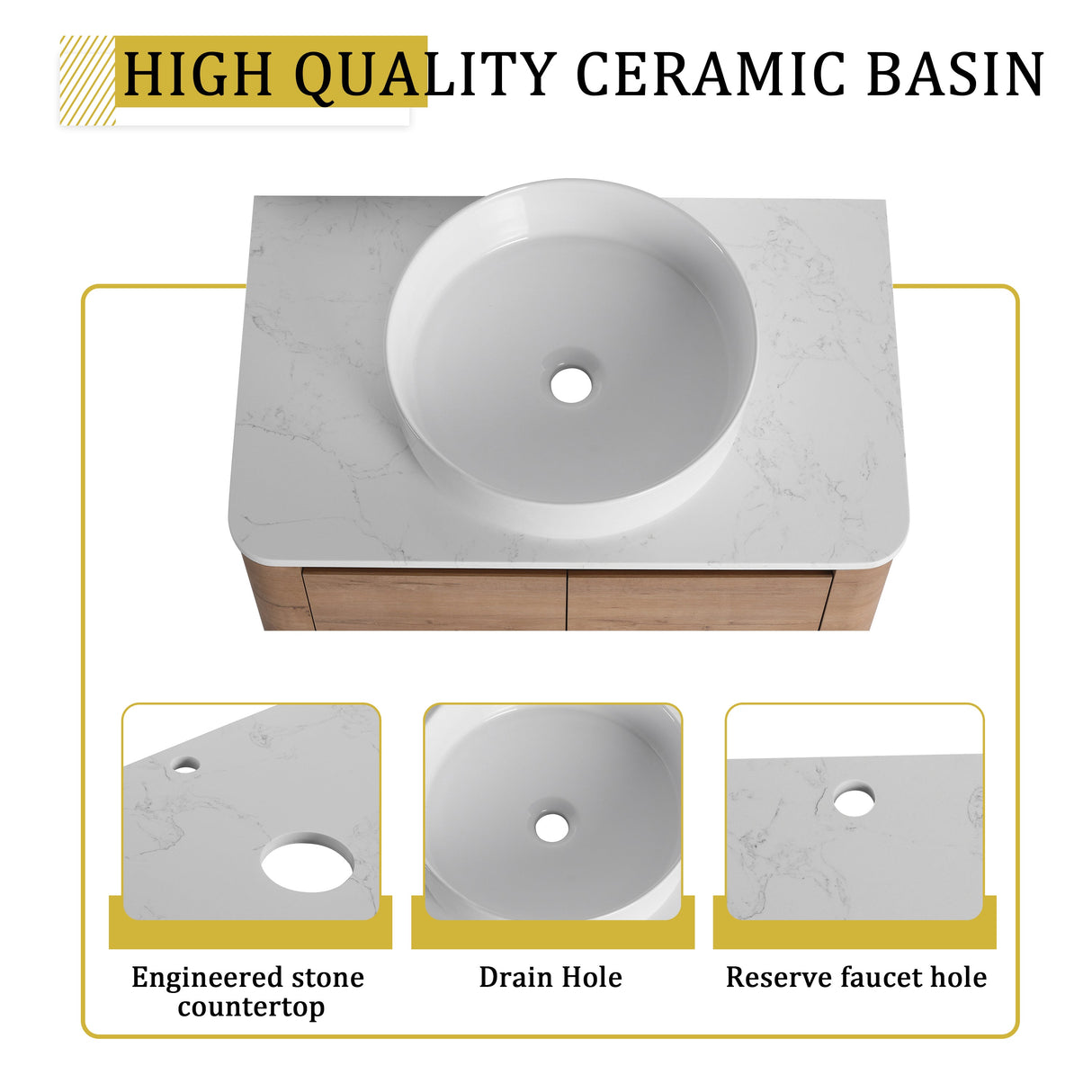 42" Wall-Mounted Bathroom Vanity With Ceramic Art Sink