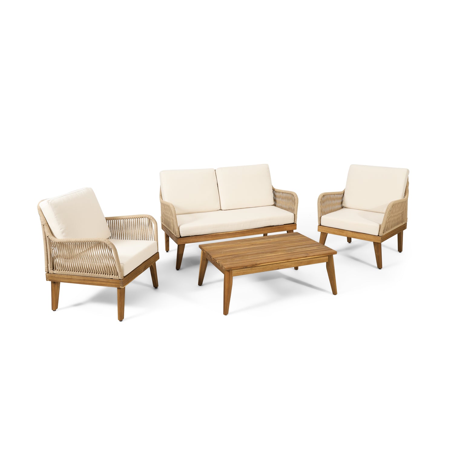 Anisa Acacia Wood & Woven Rope Outdoor Chat Set