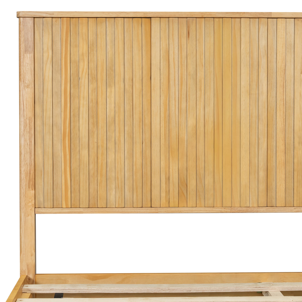 Natural Queen Size Wood Bed Frame With Reeded Headboard