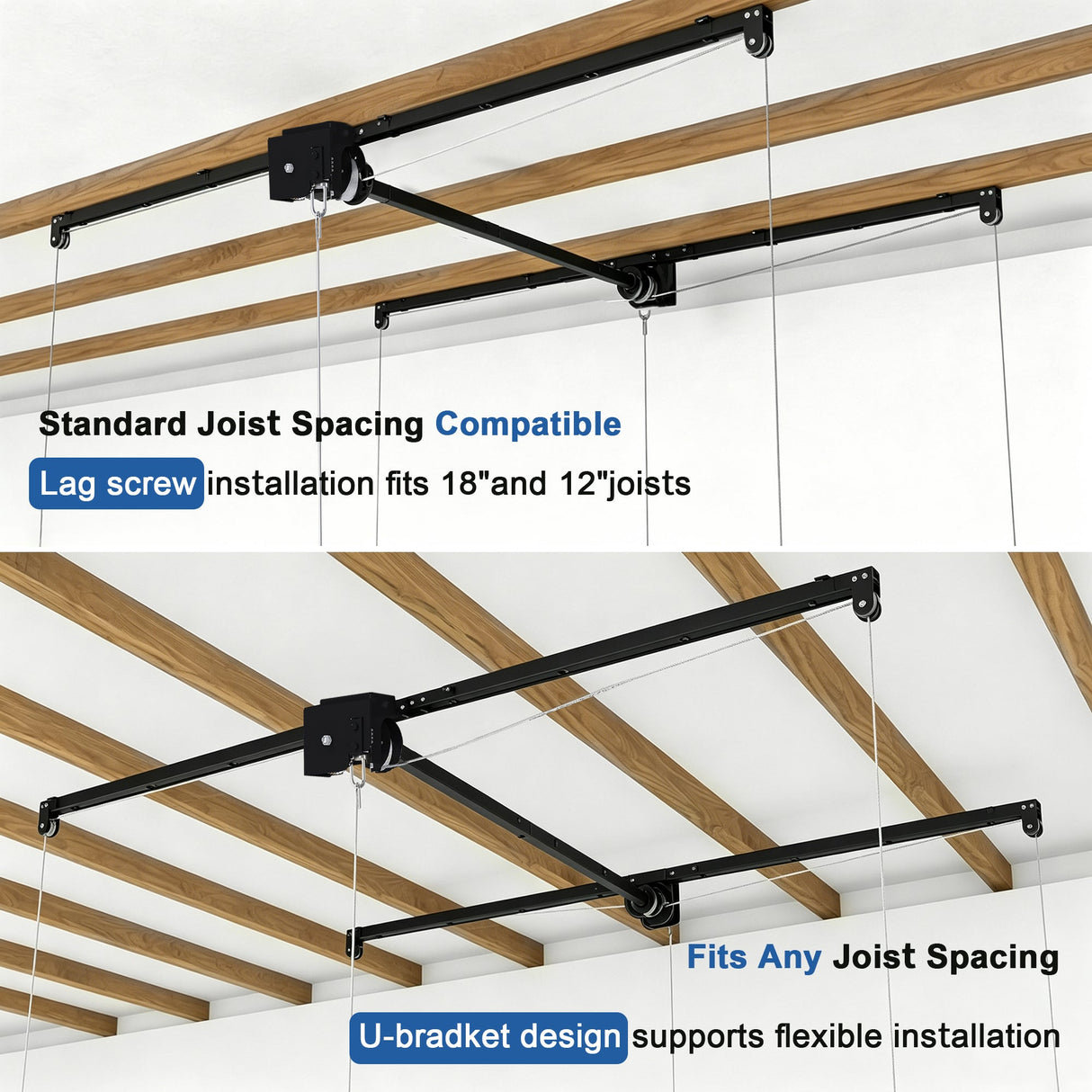Black Overhead Garage Storage Rack 3x6 FT for High Ceilings