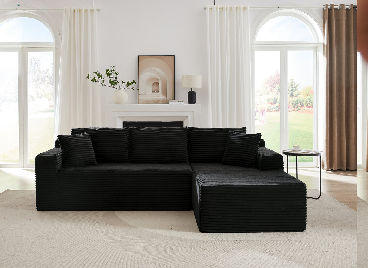 L-Shaped Black Cloud Sectional Sofa — Deep Seat Modular Sleeper Couch