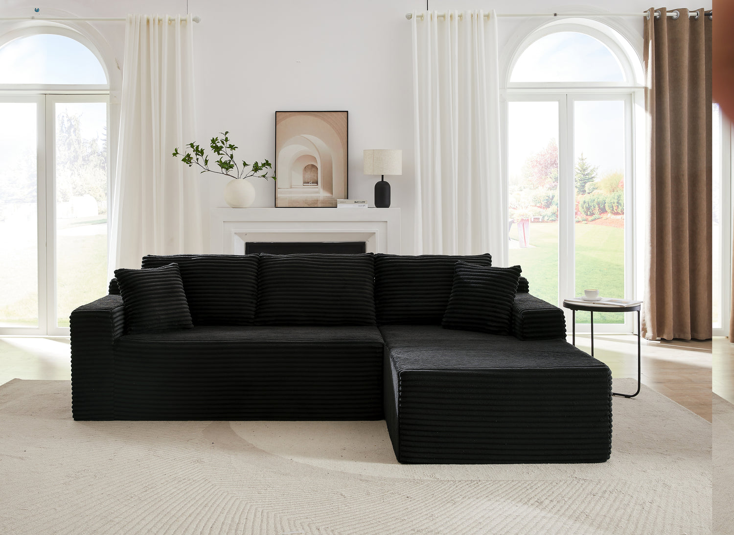 L-Shaped Black Cloud Sectional Sofa — Deep Seat Modular Sleeper Couch