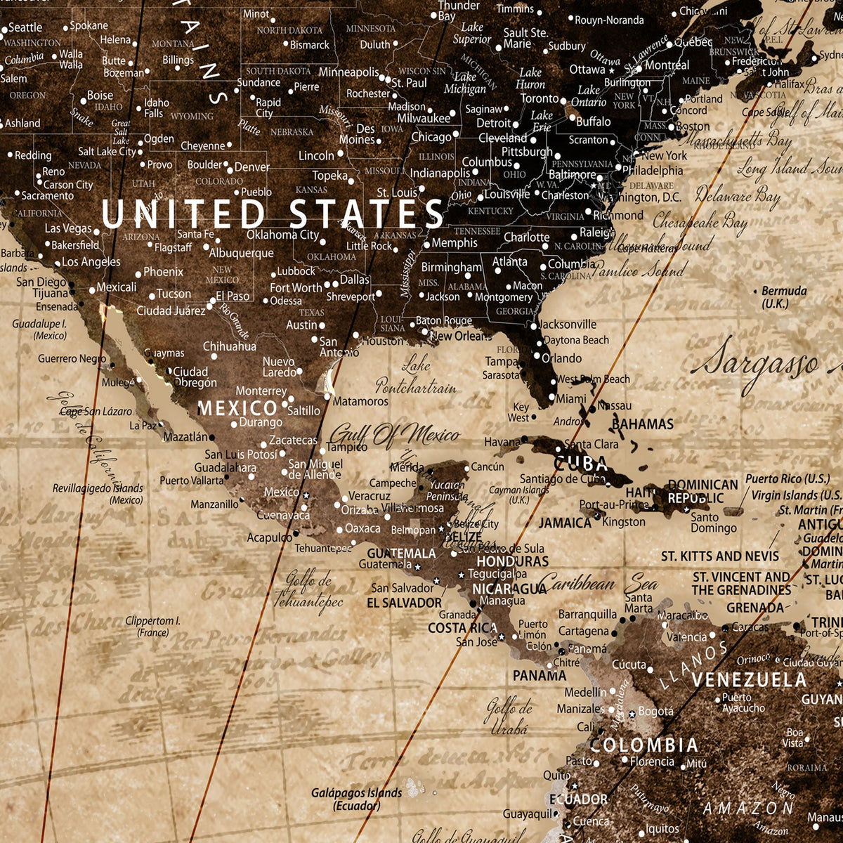 Personalized Framed World Map Wall Art Canvas Print – Custom