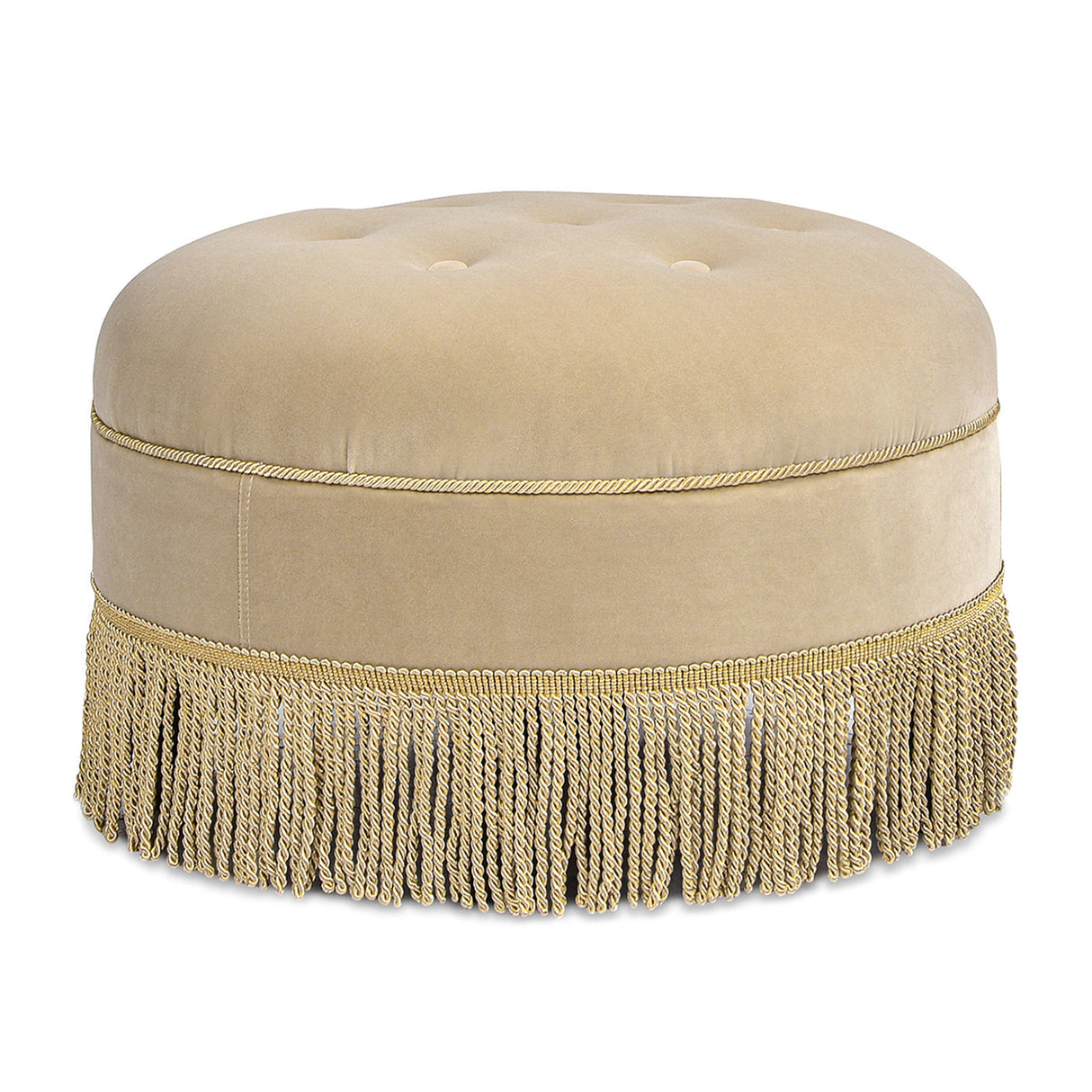 Yolanda 24" Round Upholstered Accent Ottoman in Fawn Brown Velvet