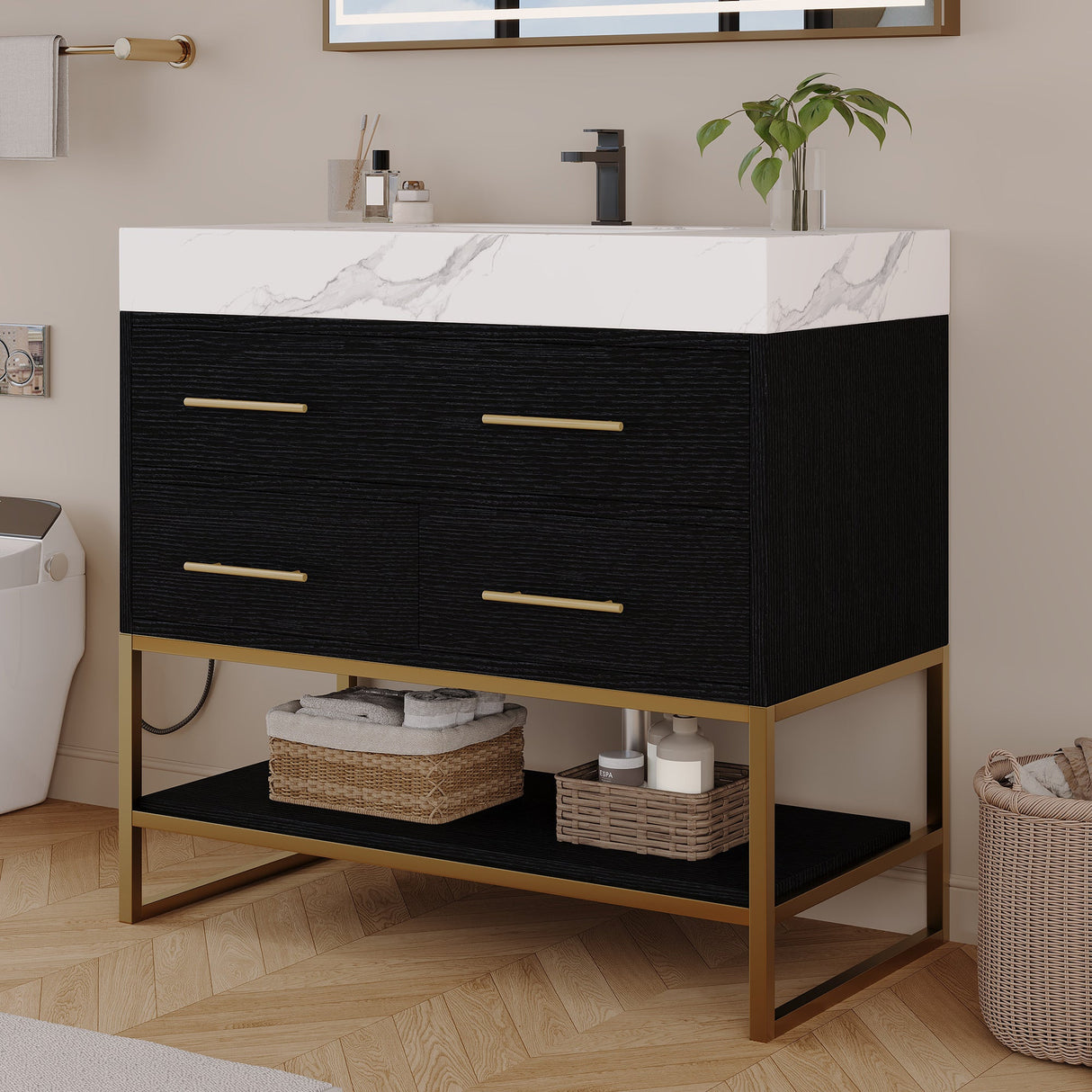 36" Artificial Stone Bathroom Vanity with Ceramic Sink