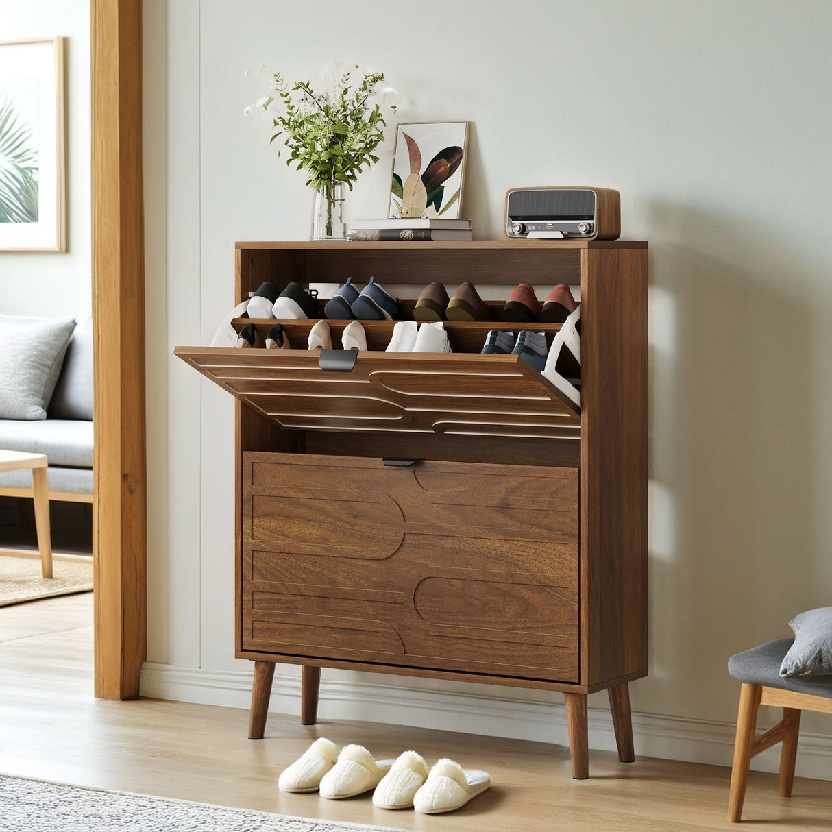 Medieval - Independent Shoe Cabinet With 2 Flip Drawers