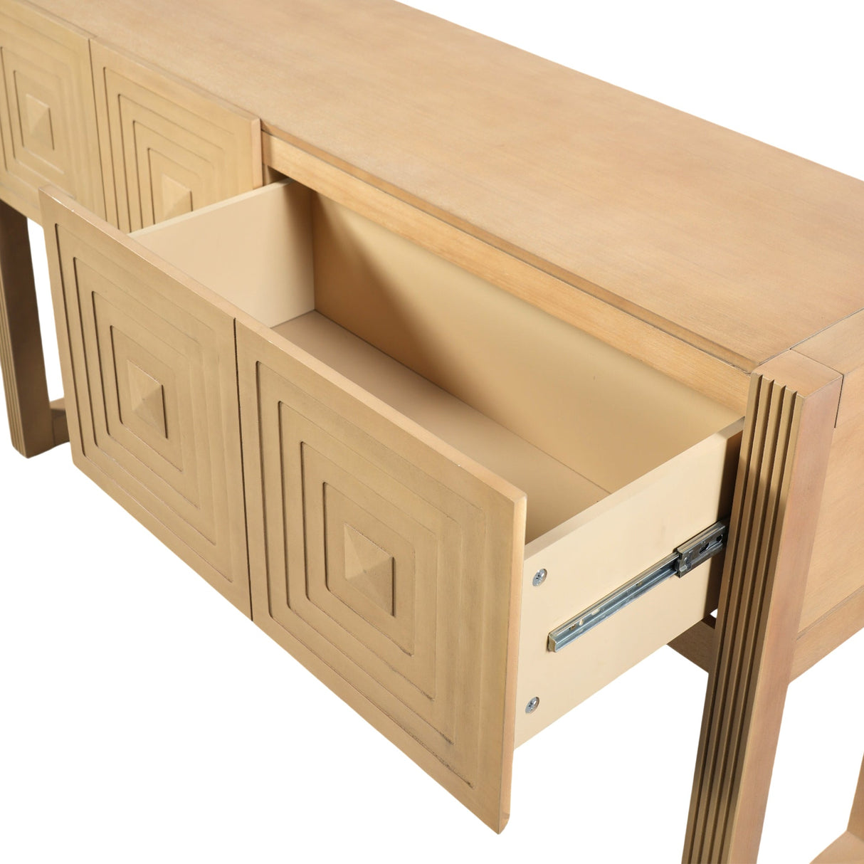 Geometric Carved Console Table with Soft-Close Drawers
