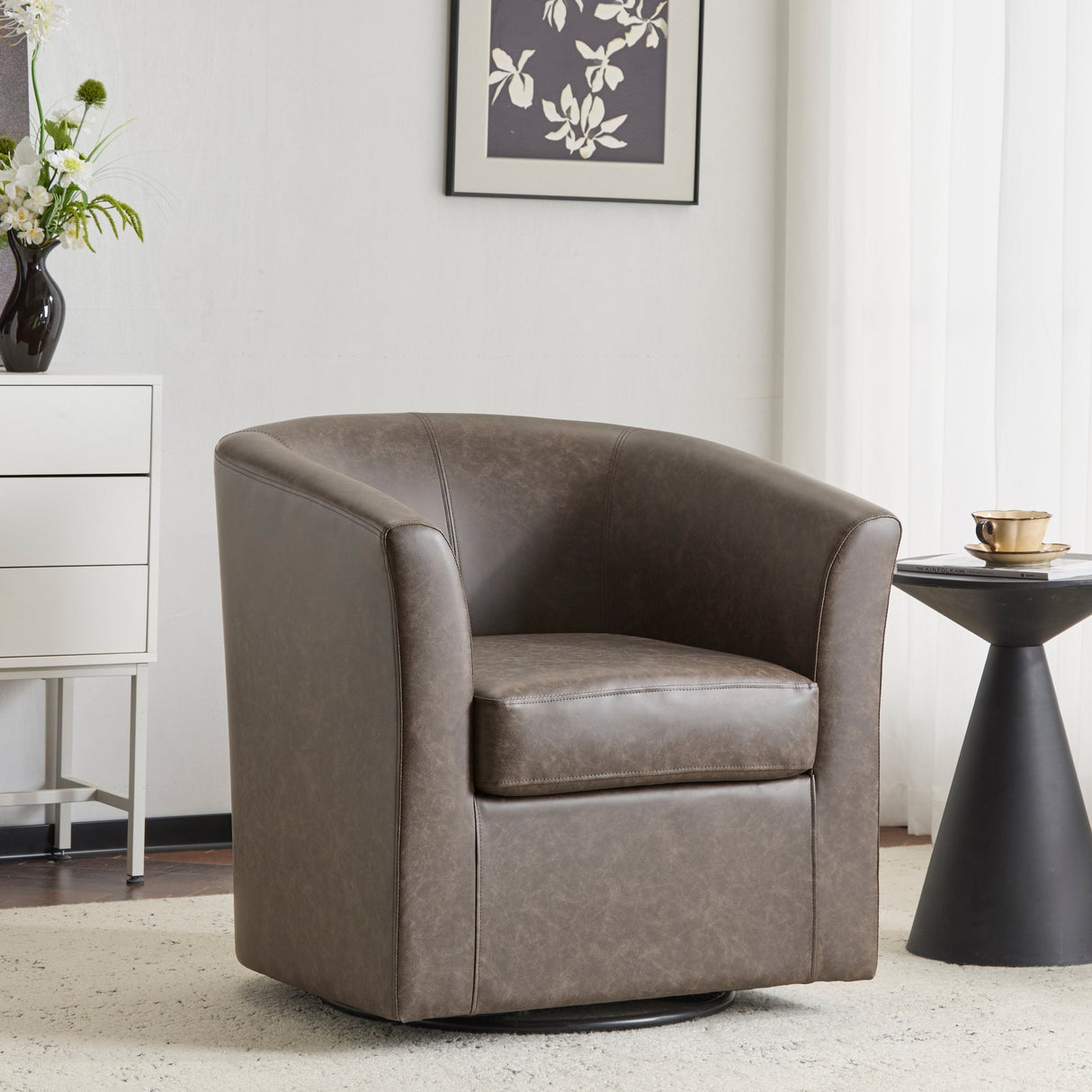 Wilmore Faux Leather Swivel Barrel Chair