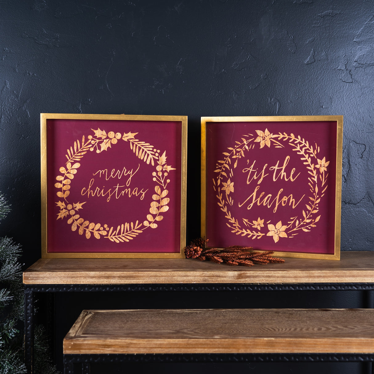 Framed Holiday Sentiment Sign (Set of 2)