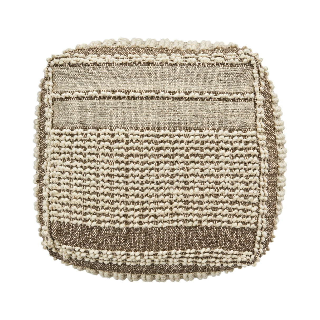 Rustic Wool And Cotton Large PoufHandcrafted Tufted Design - Brown / Beige