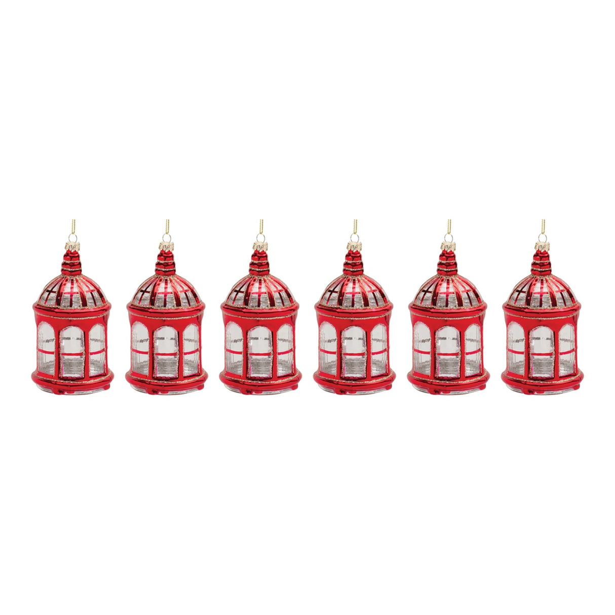 Glittered Glass Lantern Ornament (Set of 6)