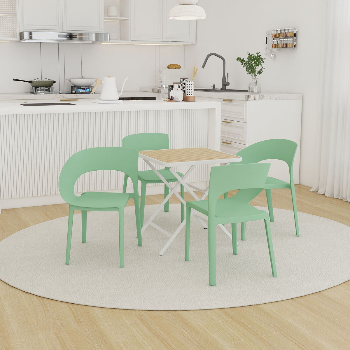 4 Piece Set Of Modern Designed Single Chairs With Folding Square Table
