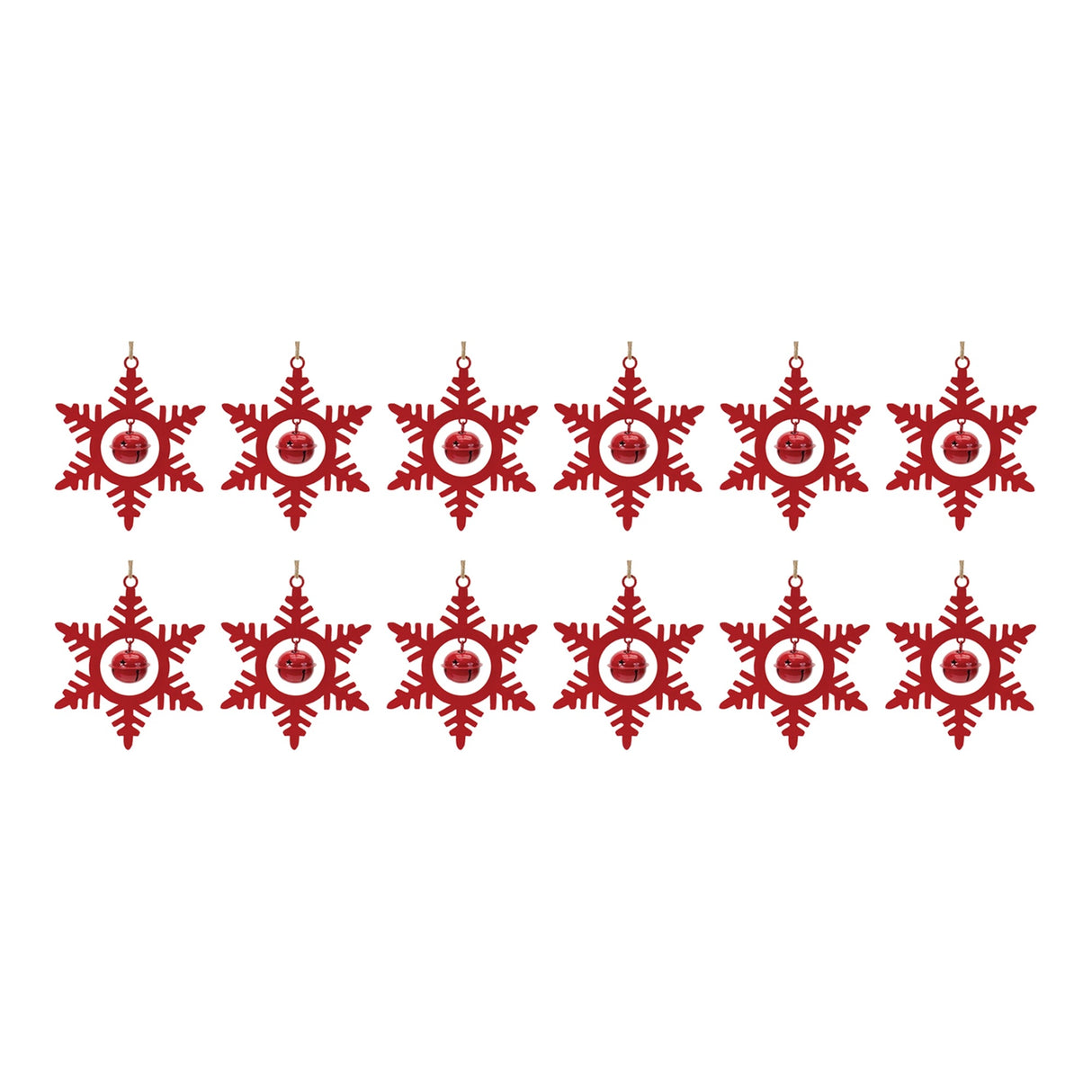 Metal Snowflake with Bell Ornament (Set of 12)