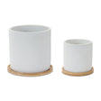 White-Stone-Planter-with-Wood-Plate-(Set-of-2)-Pots-&-Planters
