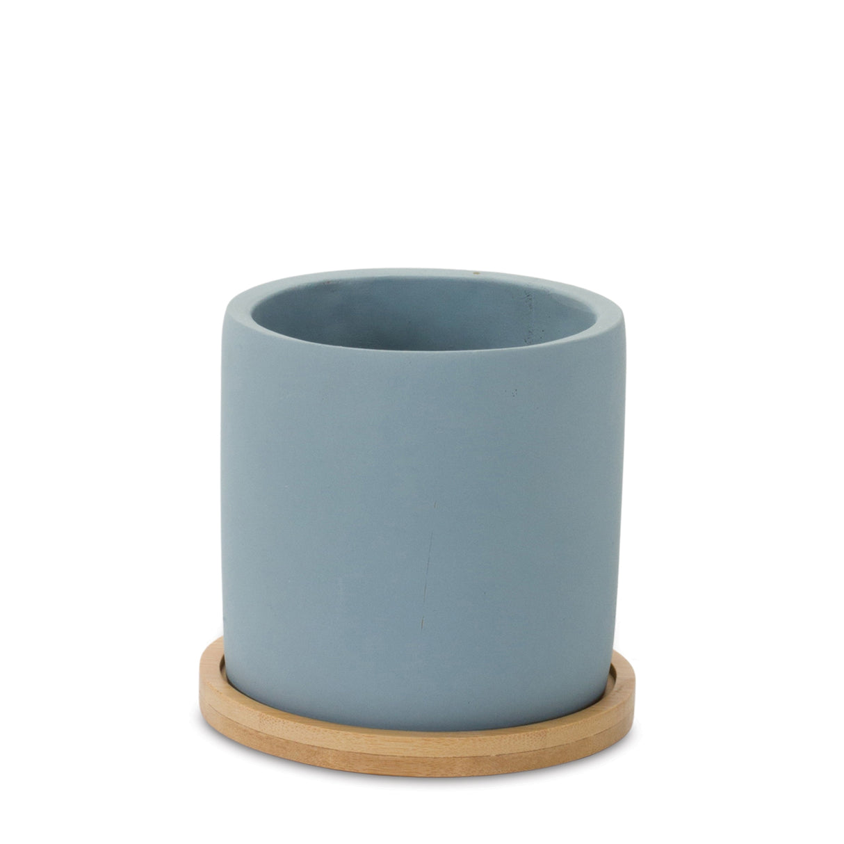 Blue stone planter with wood plate (set of 2)