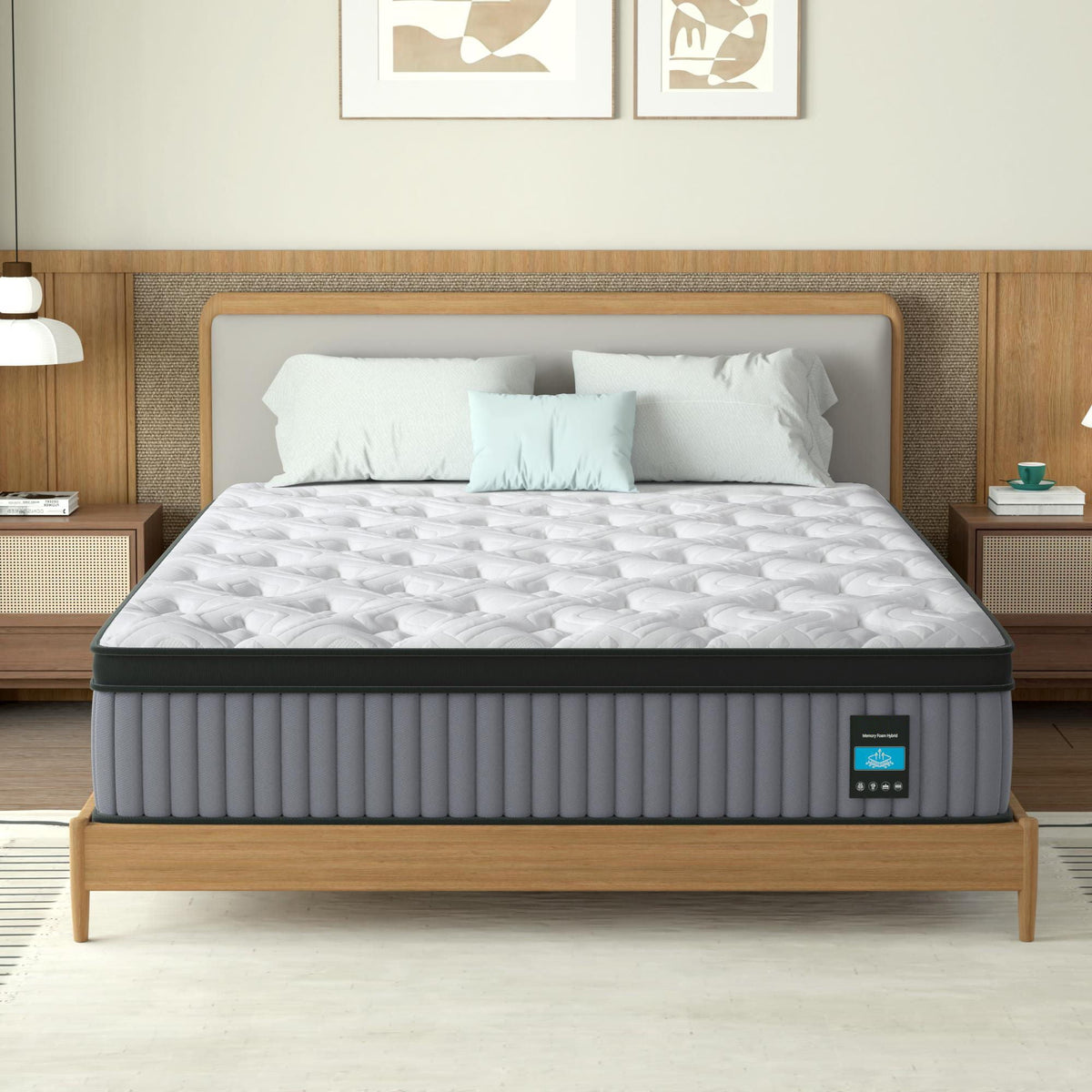 14" King Hybrid Mattress with Memory Foam & Pocket Springs - Grey & White