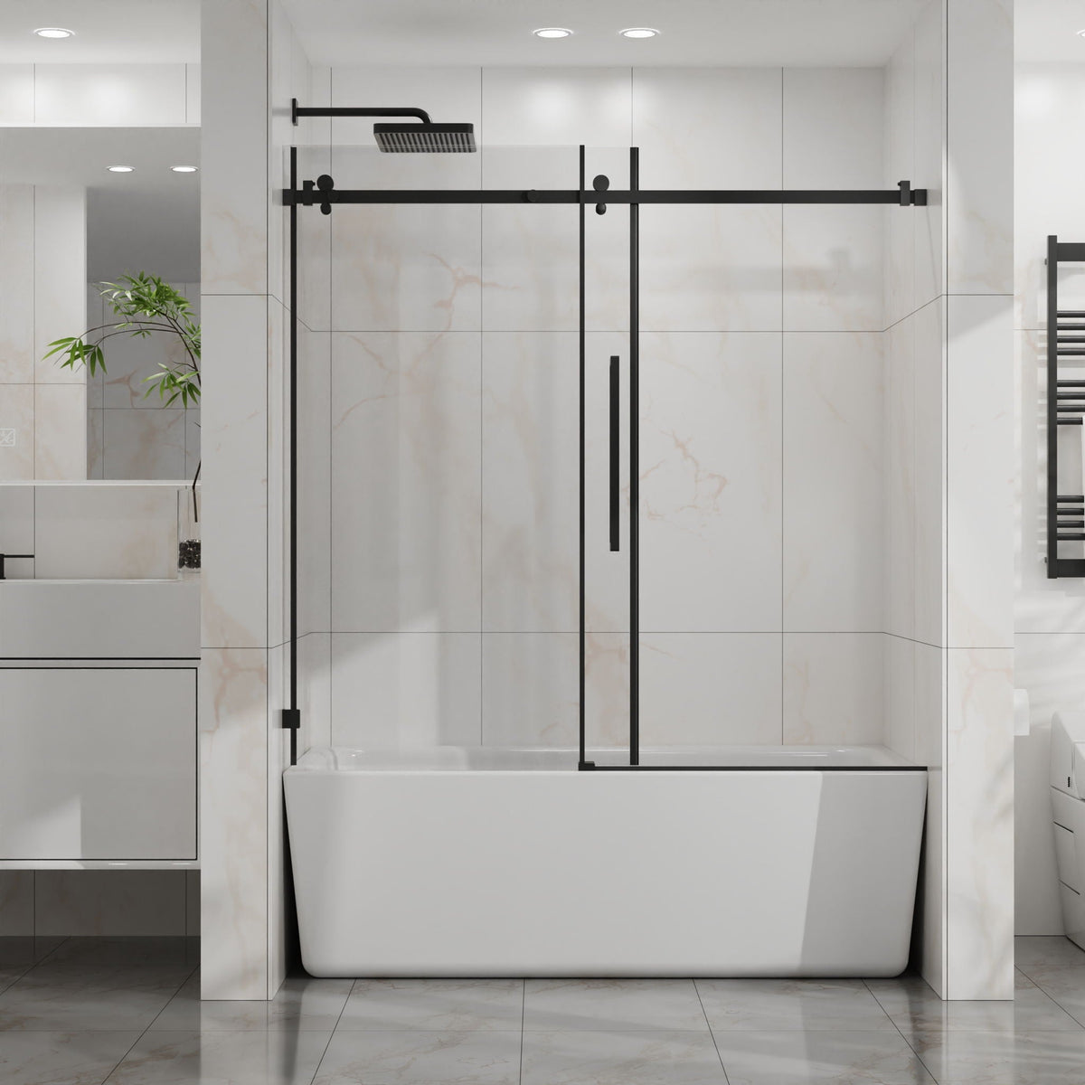 Frameless Tub Sliding Shower Door With Easy Clean Coating