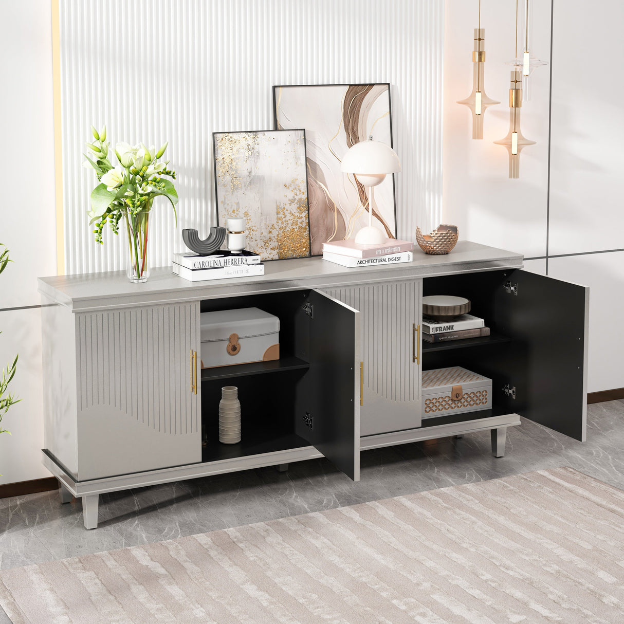 Champagne 4-Door Cabinet with Adjustable Shelves