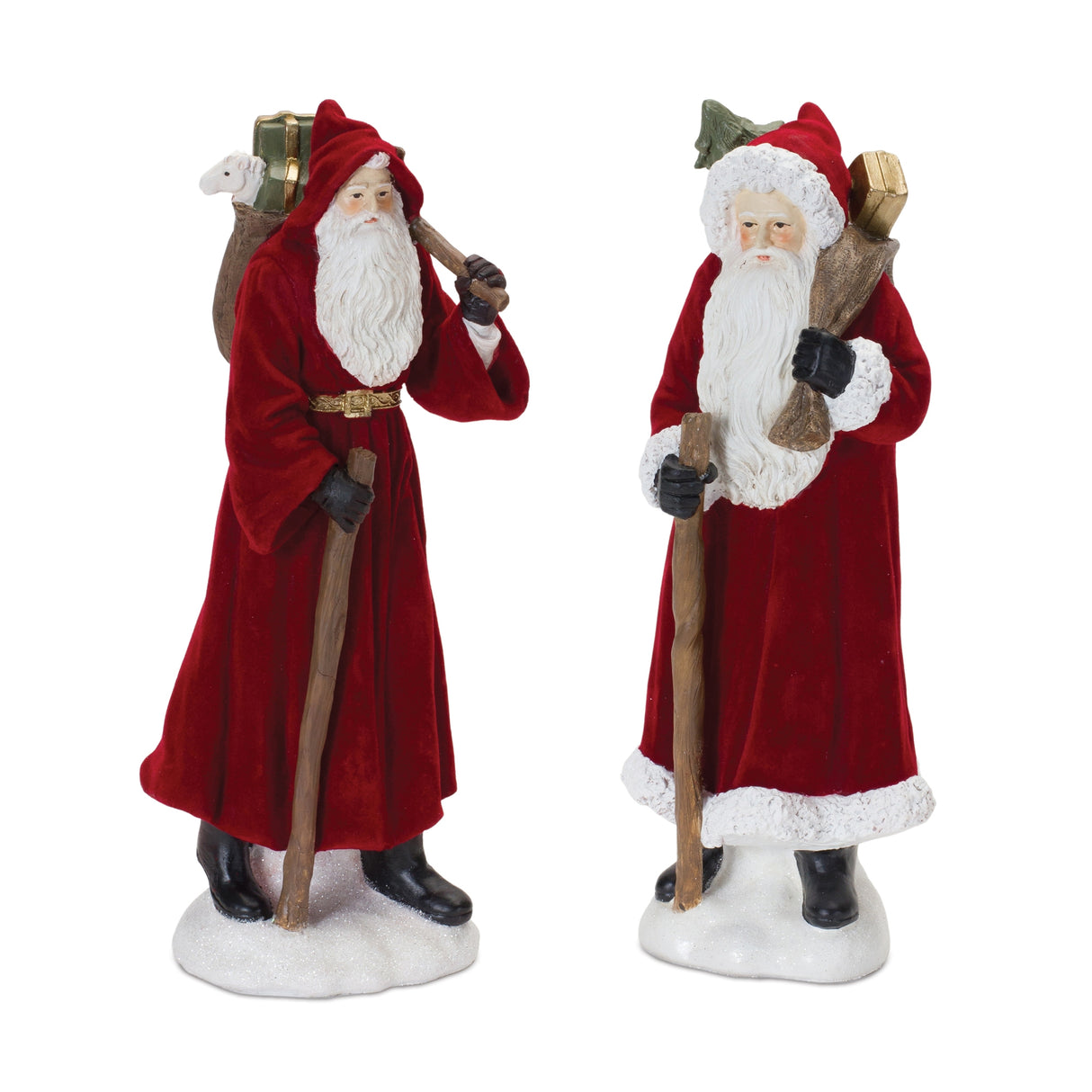 Flocked-Santa-Figurine-with-Hood-and-Staff-(Set-of-2)-Christmas-Decor