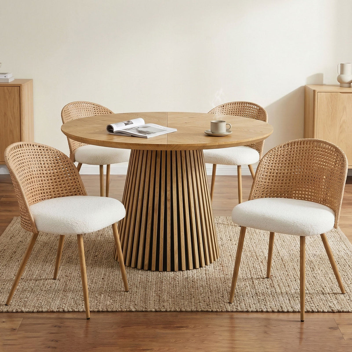 Round Wooden Dining Table + 4 Chairs Set