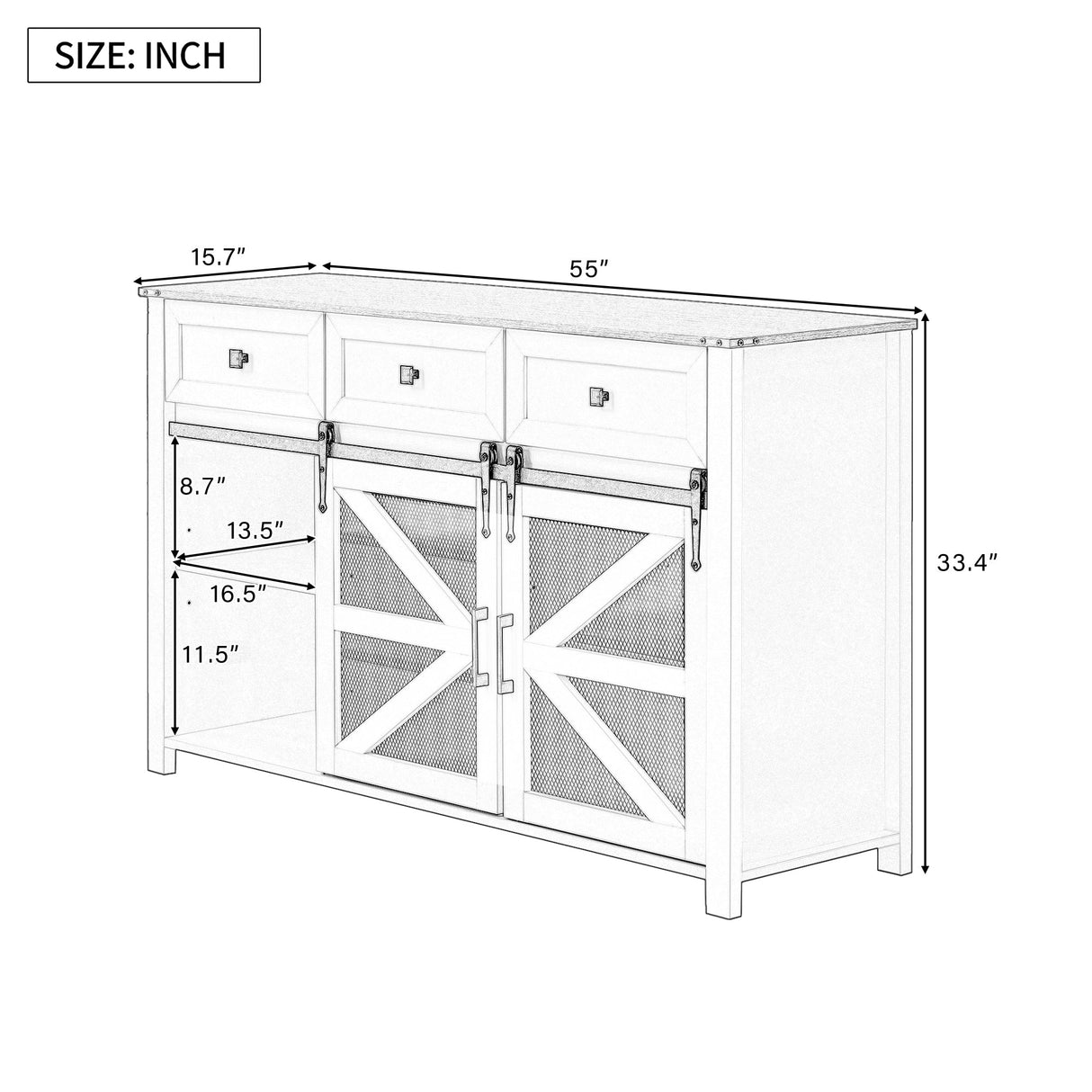 U_Style 55" Sliding Barn Door Sideboard Buffet Cabinet