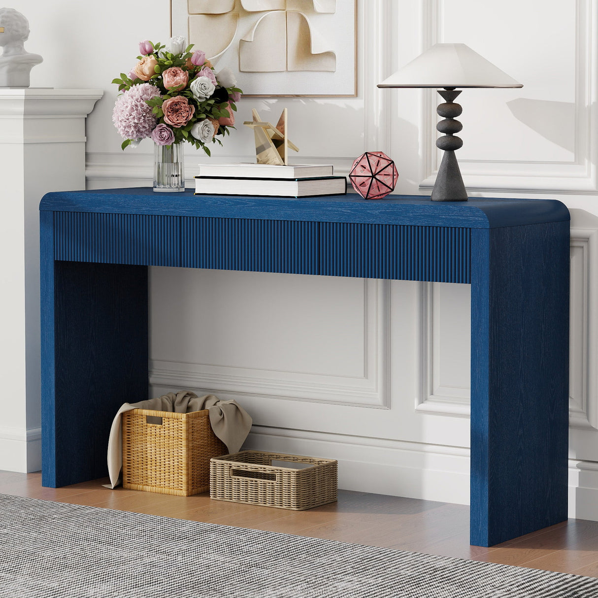 TREXM Rustic Console Table with 3 Fluted Drawers
