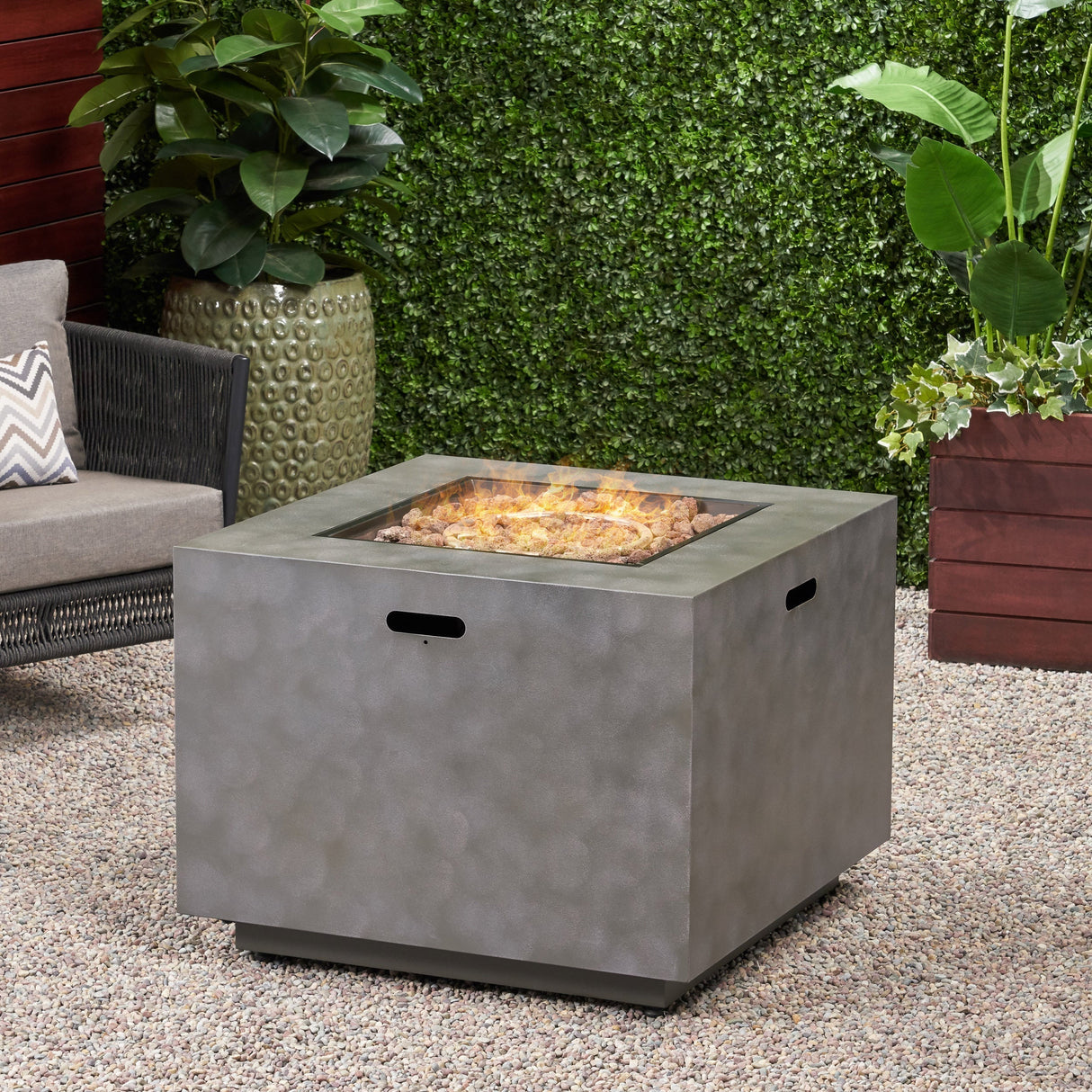 Modern Iron Square Fire Pit with Stone Gray Finish