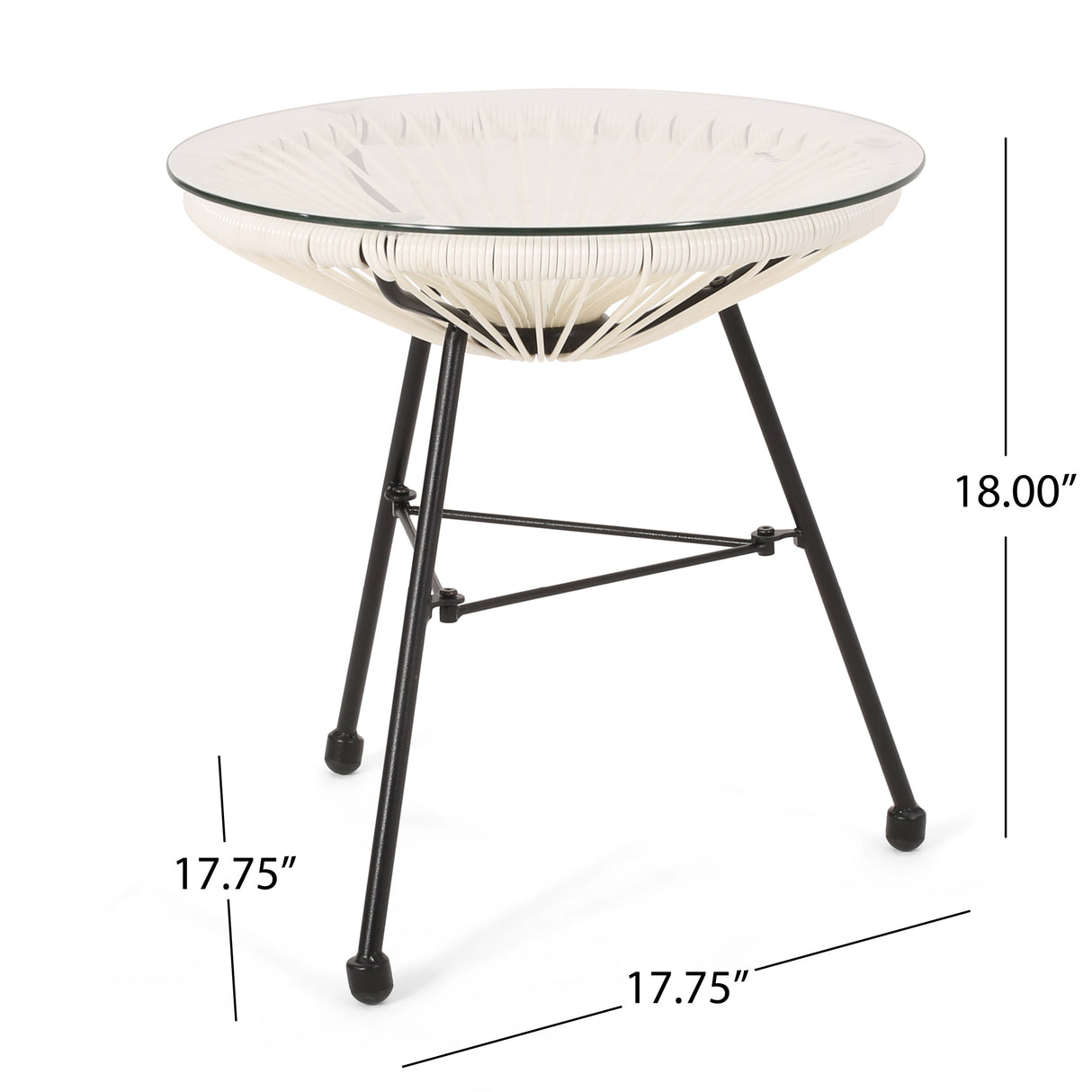 Modern NUSA Side Table with Tempered Glass Top and Polyethylene Rattan Base in White