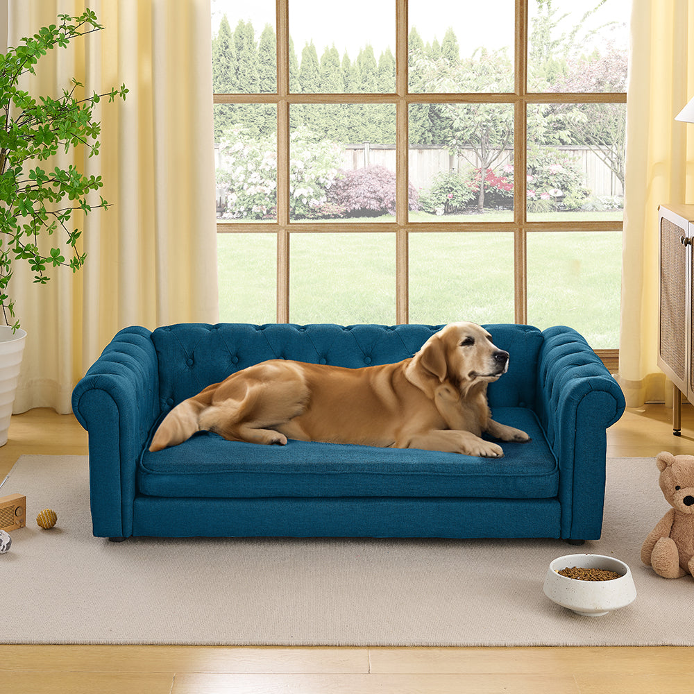 Elegant Rectangular Pet Bed for Big and Oversized Dogs - Dark Blue