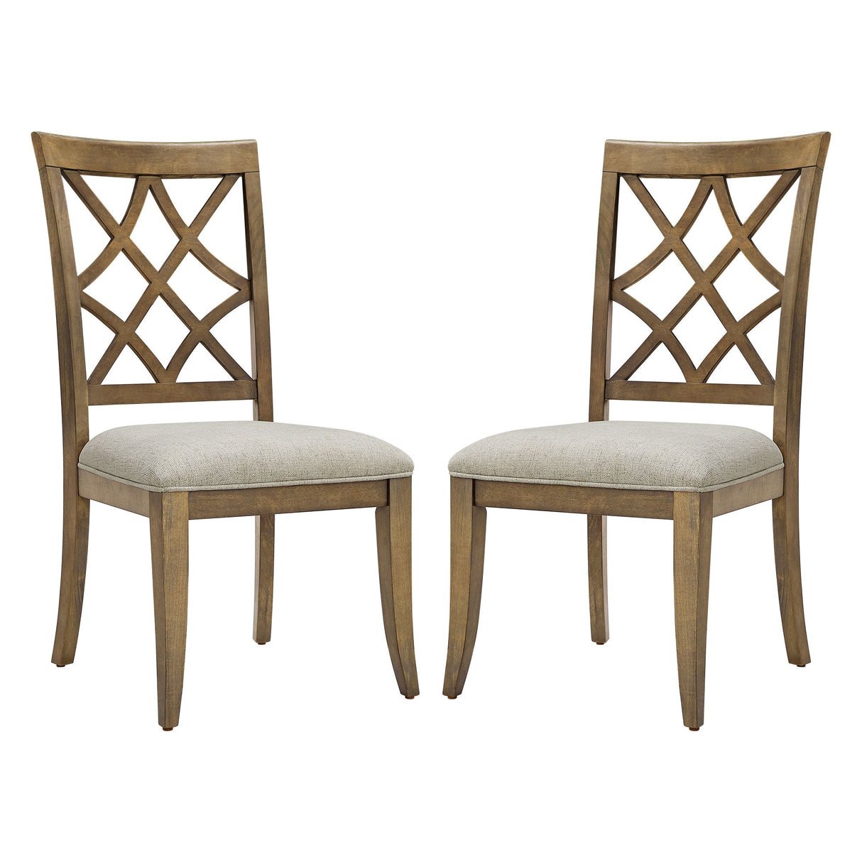 Wooden Lattice-Back Dining Chairs, Set of 2